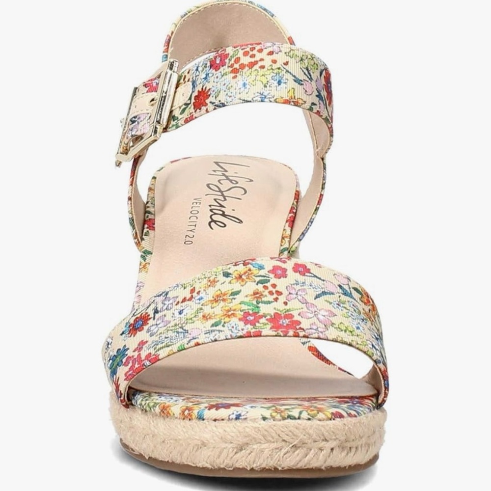 Floral Women's life stride tango 2 sandal. Three inch wedge heels. Size 9.5 - Picture 3 of 12